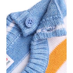 Babyhug Knit Full Sleeves Striped Sweater Set with Vehicle Embroidery - Navy Blue
