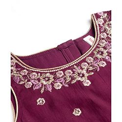 Babyhug Chanderi Woven Sleeveless Embroidered Lehenga Choli Set & Dupatta With Sequin Detailing - Wine