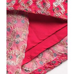 Babyhug Woven Half Sleeves Floral Printed & Embroidered Lehenga Choli Set With Dupatta Set - Fuchsia