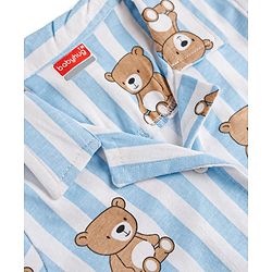 Babyhug Cotton Knit Full Sleeves Striped & Bear Printed Co-Ords Shirt & Pyjama Night Suit - Light Blue