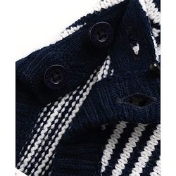 Babyhug Knit Full Sleeves Sweater Set with Stripes - Navy