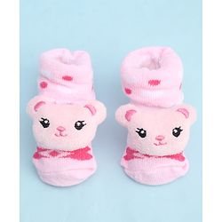 Cute Walk by Babyhug Socks With Large Baer Applique - Pink