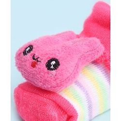 Cute Walk by Babyhug Socks With Large Bunny Applique - Dark Pink
