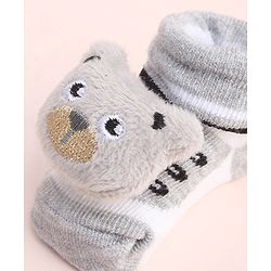 Cute Walk by Babyhug Socks With Large Bear Applique - Light Grey