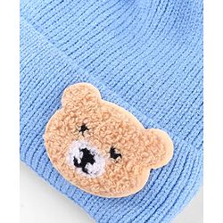 Babyhug Knit Woollen Cap With Pom Pom & Teddy Bear Embroidery Navy Blue - Diameter 12 cm
