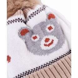 Babyhug Knit Woollen Cap With Bear Design OffWhite - Diameter 13 cm