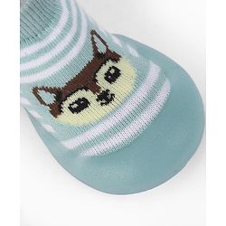 Cute Walk by Babyhug Slip On Closure Sock shoes With Fox Design - Sky Blue & White