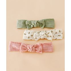 Babyhug Bow Applique Headbands Free Size-Pack of 3 - pink White & Green