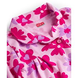 Babyhug Cotton Knit Full Sleeves Front Open Co-Ords Floral Printed Top & Pajama Night Suit - Pink