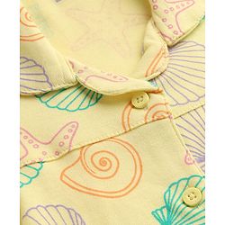 Babyhug Cotton Knit Full Sleeves Shirt & Pyjama Night Suit with Starfish Print - Yellow