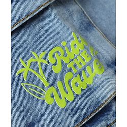 Babyhug Cotton Lycra Denim Mid Thigh Beach Theme Printed Washed Shorts With Cargo Pockets & Stretch - Blue