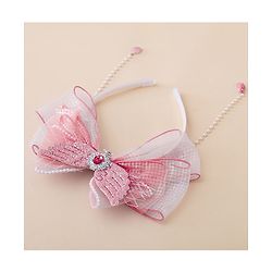 Babyhug Free Size Hair Bands With Pearl Detailing Bow Applique - Pink