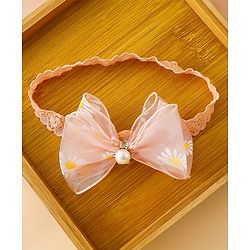 Babyhug Free Size Hedbands With Floral & Bow Applique - Light Orange
