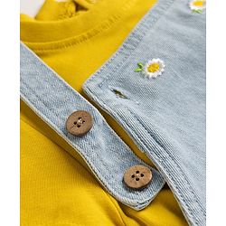 Babyhug Denim Woven Frocks with Inner Tee and Half Sleeves with Floral Print in Blue & Yellow