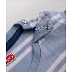 Babyhug Single Jersey Knit Half Sleeves Striped T-Shirt & Shorts Set Car Print - Blue