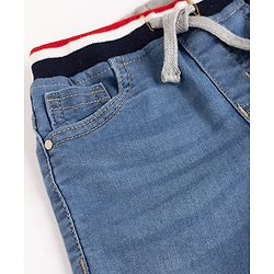 Babyhug Cotton Lycra Denim Mid Thigh Shorts with Brooklyn Pext in Blue