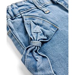 Babyhug Cotton Lycra Full Length Washed Jeans With Bow Applique & Stretch - Blue
