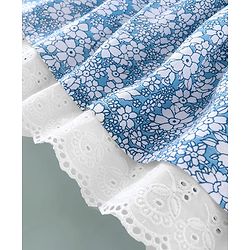 Babyhug Woven Sleeveless Floral Printed Frock With Bloomer & Bow Applique & Cap - White & Light Blue
