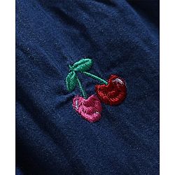 Babyhug Denim Woven Full Sleeves Cherry Embroidered & Striped Frock With Inner Tee - Navy Blue