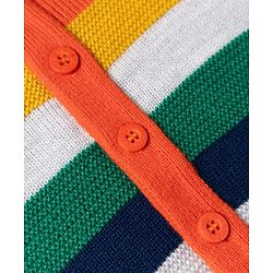 Babyhug Knit Full Sleeves Hooded Sweater Set With Stripes - Orange
