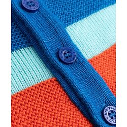 Babyhug Knit Full Sleeves Striped Hooded Sweater Set -Blue