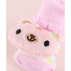 Cute Walk by Babyhug Fabric Socks Shoes With Strips & Large Animal Applique - Pink