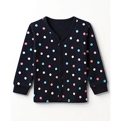 Babyhug Cotton Mix Knit Vest & Pant Thermal Set with Polka Dots in Navy Blue