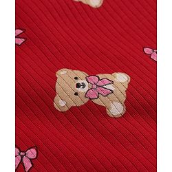 Babyhug Cotton Mix Knit Full Sleeves Vest and Pant Thermal Inner Wear Set with Full Length and Bear Print in Maroon