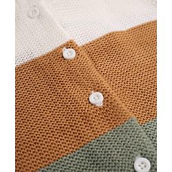 Babyhug Knit Full Raglan Sleeves Front Open Sweater and Pant Set with Color Block - Green Yellow