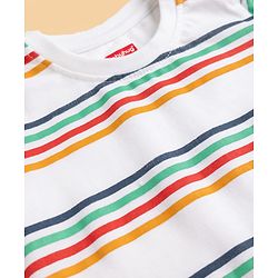 Babyhug 100% Cotton Single Jersey Knit Short & T-Shirt with Half Sleeves and Stripes Print - White, Blue