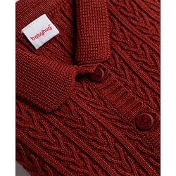 Babyhug Select Knit Full Sleeves Solid Colour Collar Neck Front Open Sweater with Cable Knit Design - Rust Orange