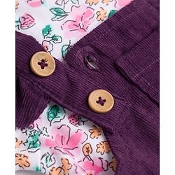 Babyhug Woven Half Sleeves Floral Printed & Embroidered Corduroy Frock With Inner Tee - Purple
