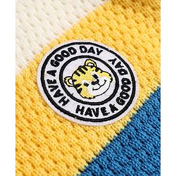 Babyhug Knit Full Sleeves Color Block Regular Pullovers with Have a Good Day Tiger Patch - Blue, Yellow