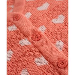 Babyhug Knitwear Sweater and Pant Full Sleeves with Full Length and Hearts Design in Peach for 3-6 Months