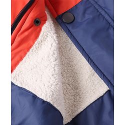 Babyhug Woven Padded Hoodie Jacket with Full Sleeves and Color Block in Navy Blue