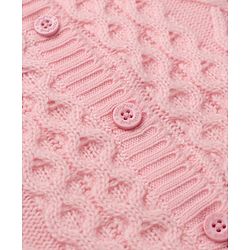Babyhug Knit Full Sleeves Front Open Sweaters With Cable Knit Design & Floral Embroidery - Pink