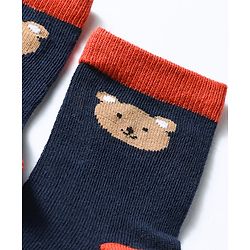 Cute Walk by Babyhug Knit Ankle Length Antibacterial Socks With Bear & Striped Design Pack Of 3 - Navy & White