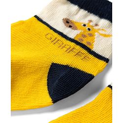 Cute Walk by Babyhug Knit Ankle Length Antibacterial Socks With Giraffe & Striped Design Pack Of 3 - Navy Yellow & White