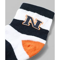Cute Walk by Babyhug Anti-Bacterial Ankle Length Striped Socks With Text Design Pack of 3 - White & Black
