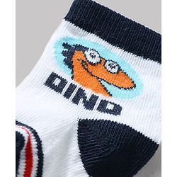 Cute Walk by Babyhug Knit Ankle Length Antibacterial Socks with Dino Design Pack of 3 - Navy & White