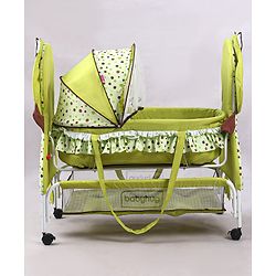 Babyhug Froggy Print Cradle with Mosquito Net and Swing Lock function - Green| Storage Basket| Wheels with Lock| Easy Assembly