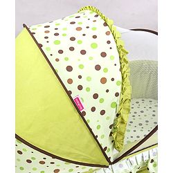 Babyhug Froggy Print Cradle with Mosquito Net and Swing Lock function - Green| Storage Basket| Wheels with Lock| Easy Assembly
