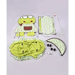 Babyhug Froggy Print Cradle with Mosquito Net and Swing Lock function - Green| Storage Basket| Wheels with Lock| Easy Assembly