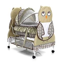 Babyhug Owl Print Cradle with Mosquito Net and Swing Lock function - Green| Storage Basket| Wheels with Lock| Easy Assembly