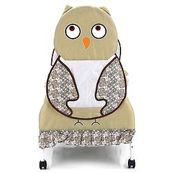 Babyhug Owl Print Cradle with Mosquito Net and Swing Lock function - Green| Storage Basket| Wheels with Lock| Easy Assembly