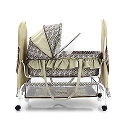 Babyhug Owl Print Cradle with Mosquito Net and Swing Lock function - Green| Storage Basket| Wheels with Lock| Easy Assembly