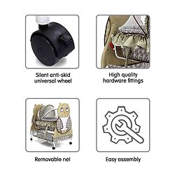 Babyhug Owl Print Cradle with Mosquito Net and Swing Lock function - Green| Storage Basket| Wheels with Lock| Easy Assembly