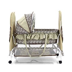 Babyhug Owl Print Cradle with Mosquito Net and Swing Lock function - Green| Storage Basket| Wheels with Lock| Easy Assembly