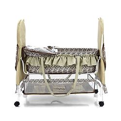 Babyhug Owl Print Cradle with Mosquito Net and Swing Lock function - Green| Storage Basket| Wheels with Lock| Easy Assembly