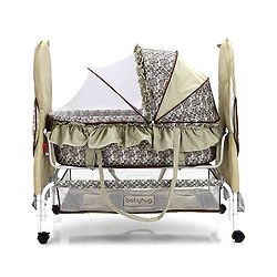 Babyhug Owl Print Cradle with Mosquito Net and Swing Lock function - Green| Storage Basket| Wheels with Lock| Easy Assembly